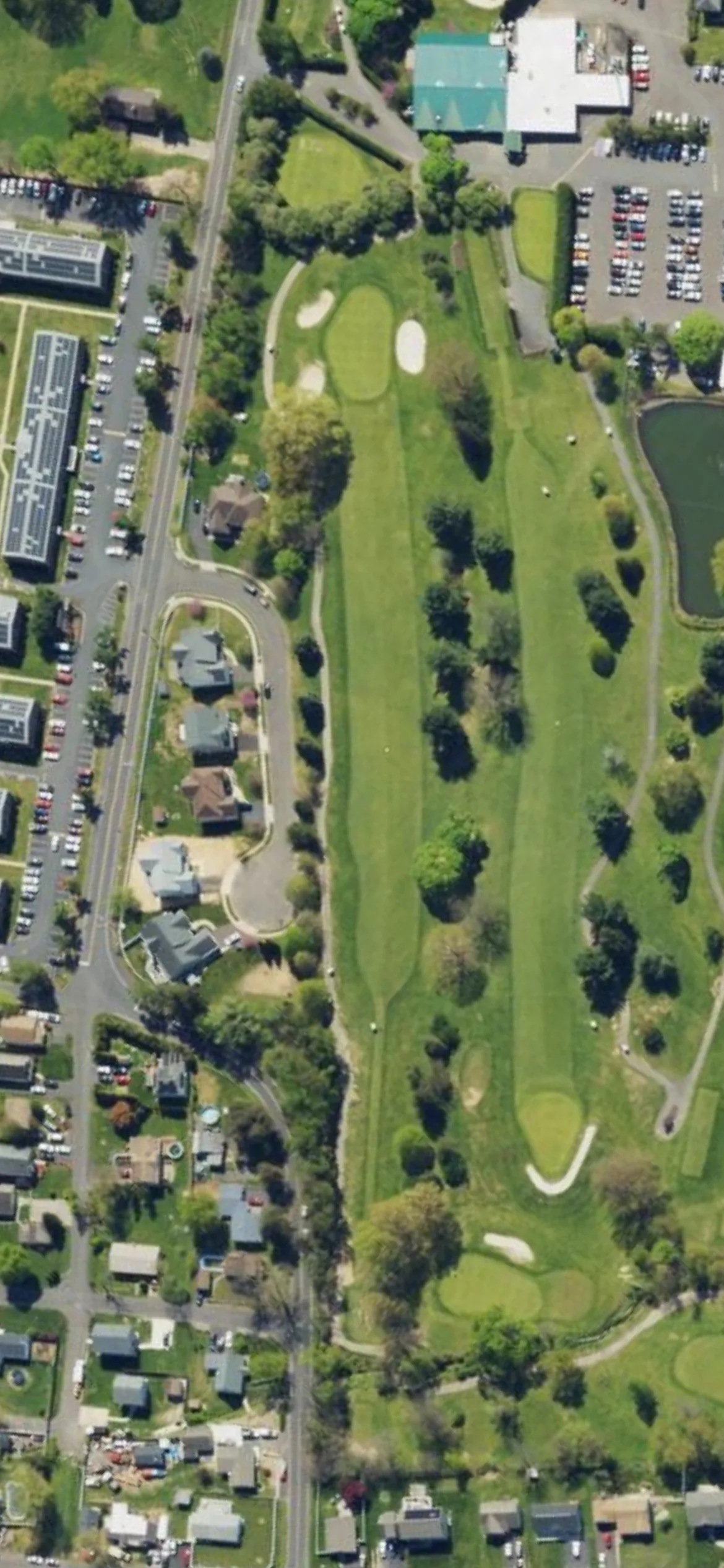 Bensalem Country Club hole 9 aerial preview, par 4, 399 yards