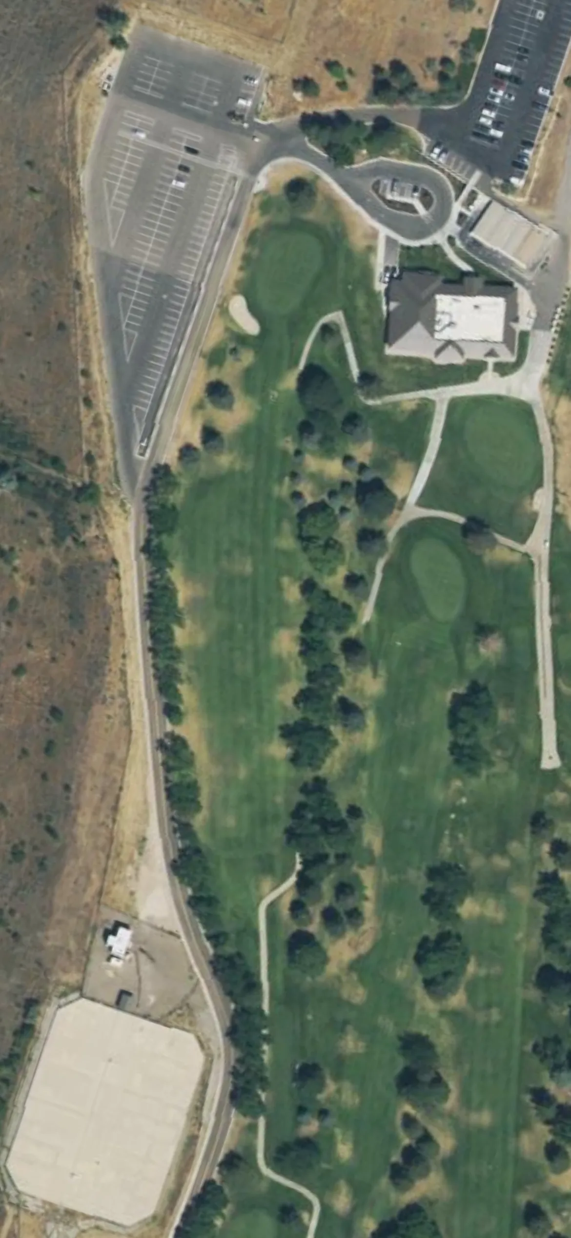 Hubbard GC at Hill AFB hole 18 aerial preview, par 4, 350 yards