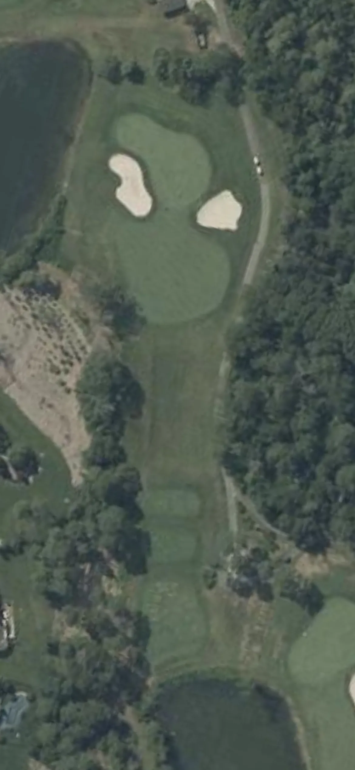 Harbor Pines GC hole 11 aerial preview, par 3, 179 yards