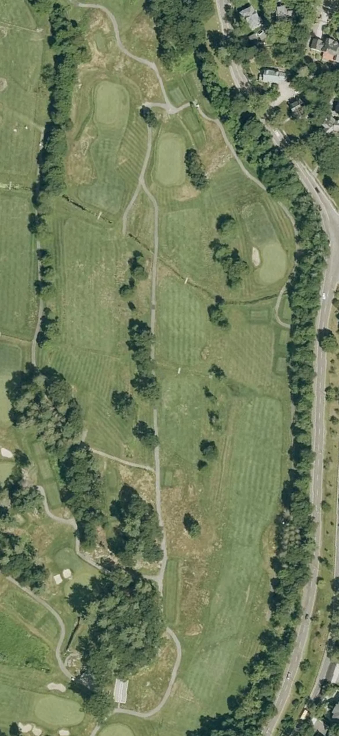 Brookline Golf Course hole 13 aerial preview, par 4, 400 yards