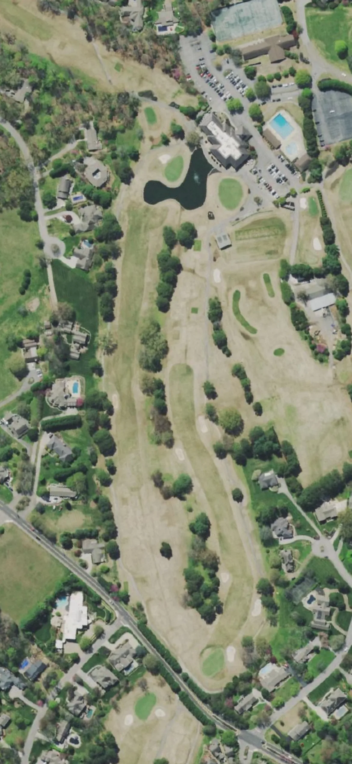 Fox Den Country Club hole 18 aerial preview, par 5, 597 yards