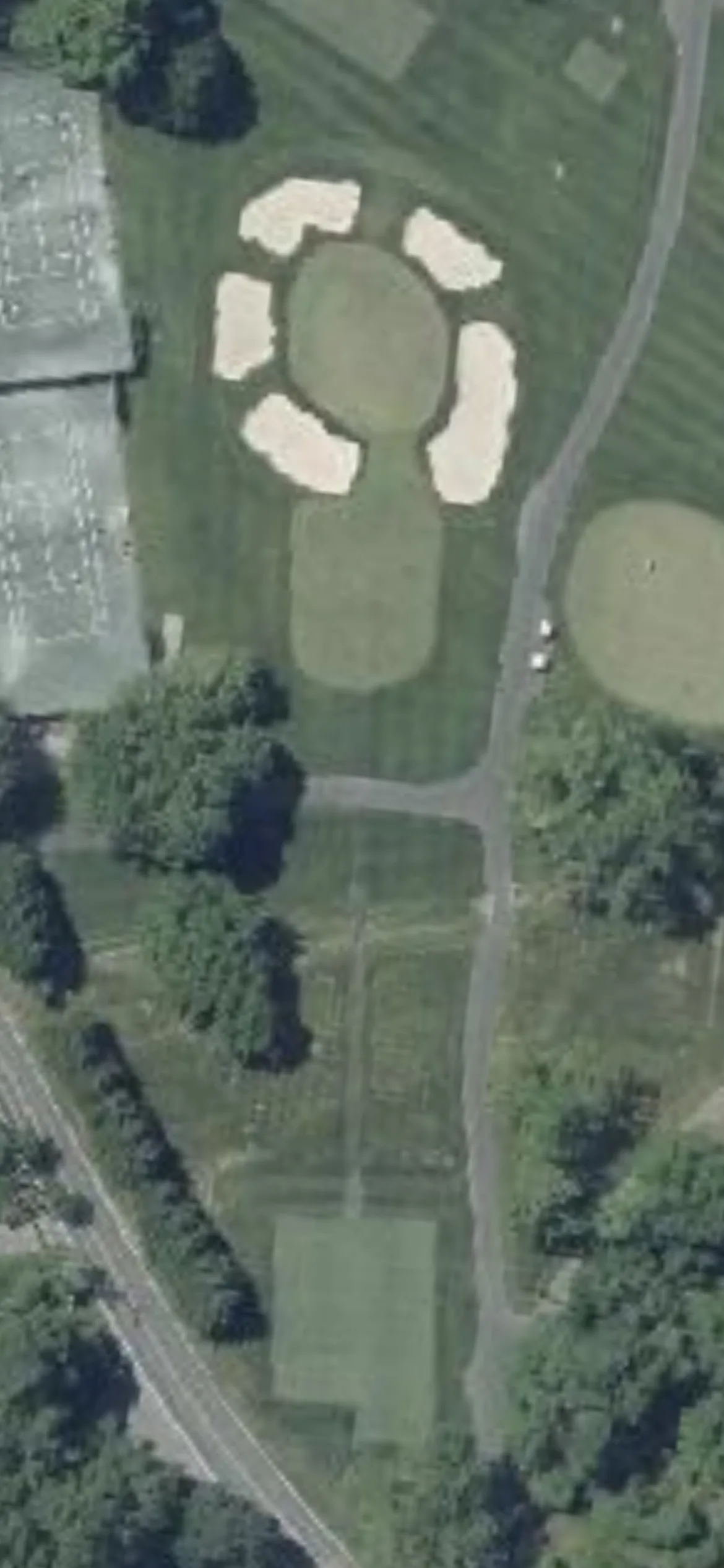 Green Spring Valley Hunt Club hole 18 aerial preview, par 3, 135 yards
