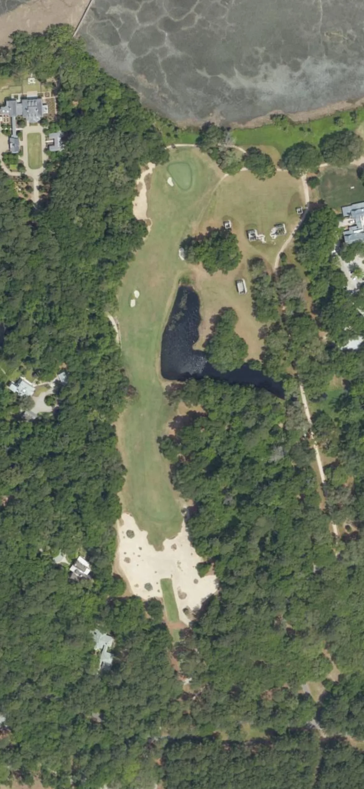 Old Tabby Links hole 9 aerial preview, par 5, 535 yards