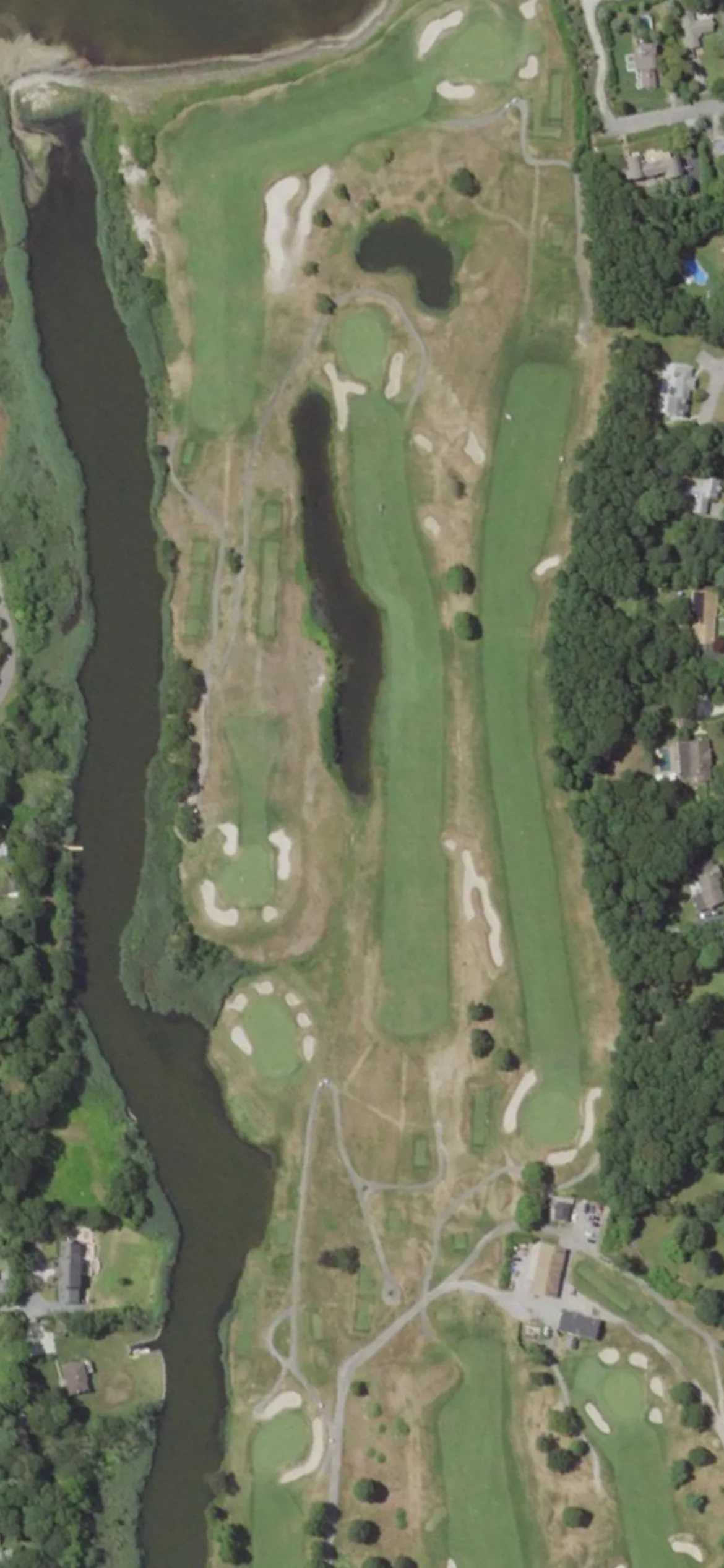 Bellport Golf Club hole 13 aerial preview, par 5, 520 yards