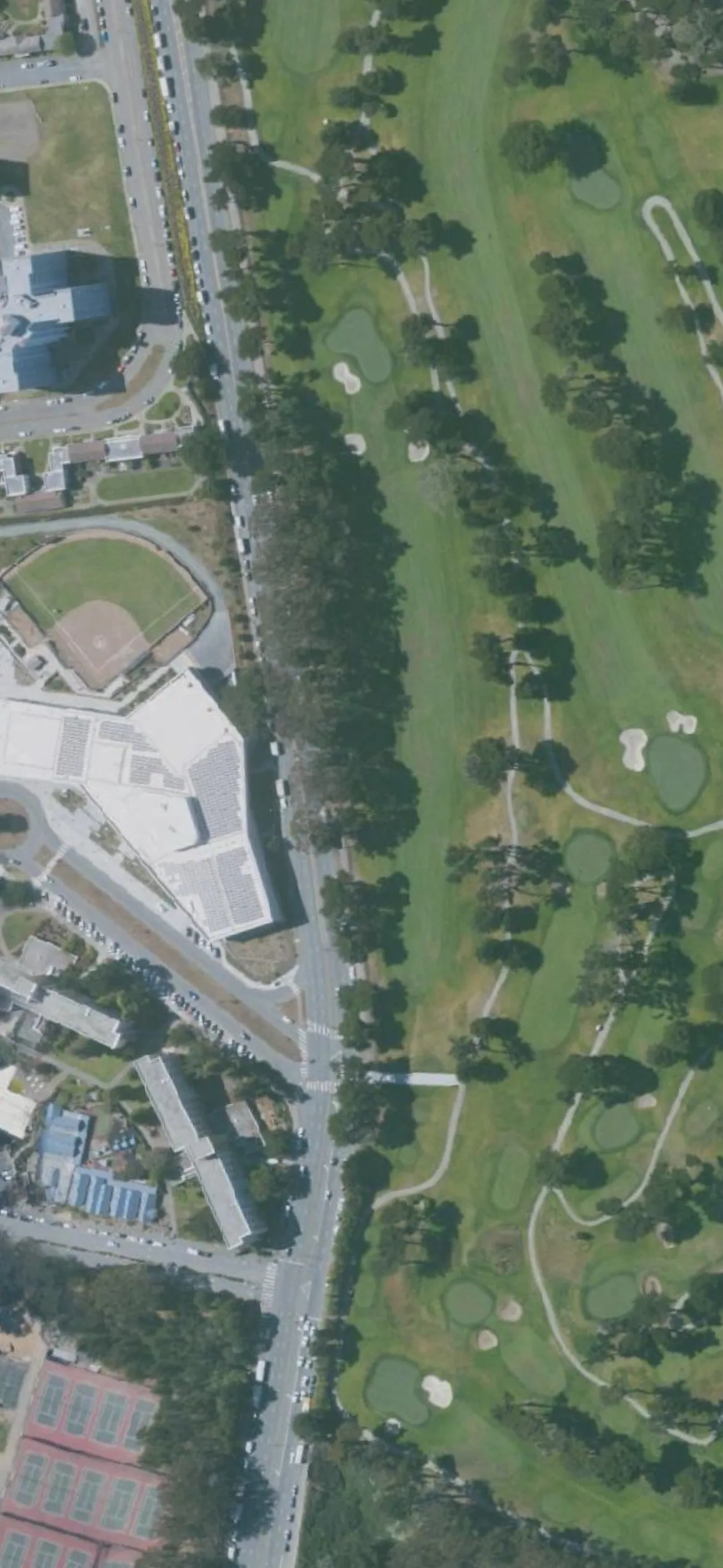TPC Harding Park GC hole 12 aerial preview, par 5, 492 yards