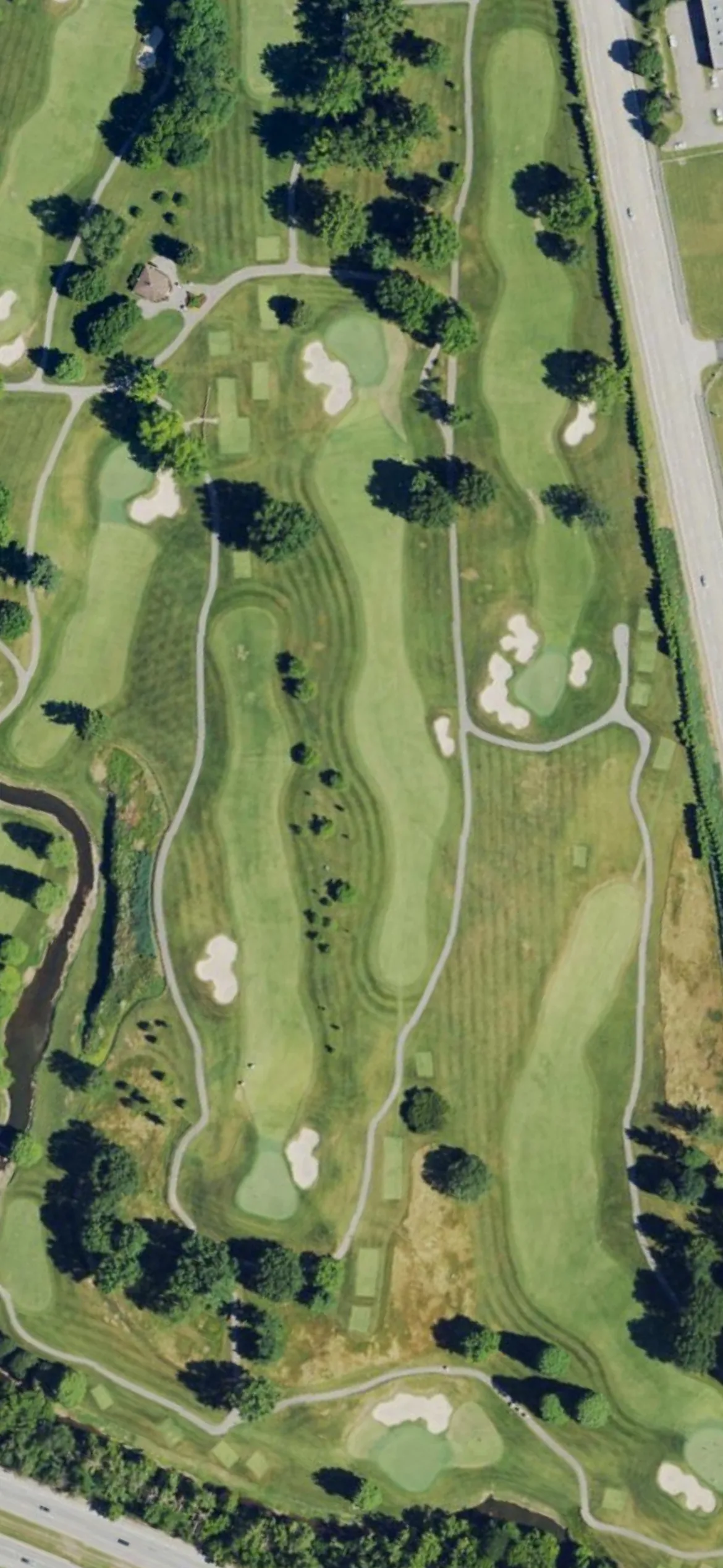 Big Spring Country Club hole 9 aerial preview, par 4, 447 yards