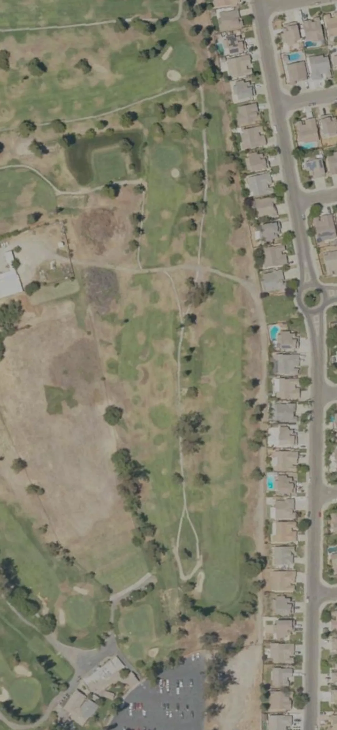 Rancho Del Rey GC hole 7 aerial preview, par 4, 408 yards