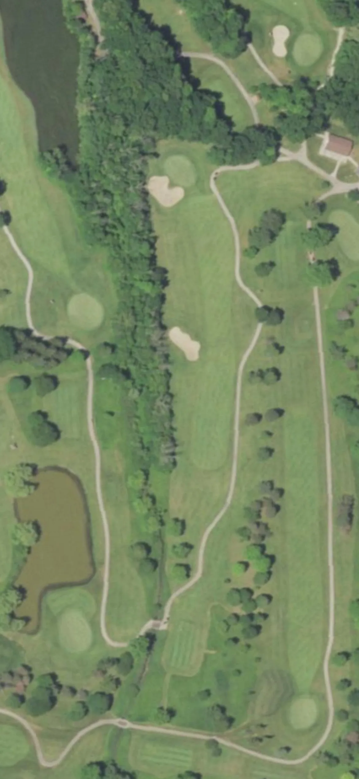 Oakwood Park Golf Course hole 9 aerial preview, par 4, 397 yards