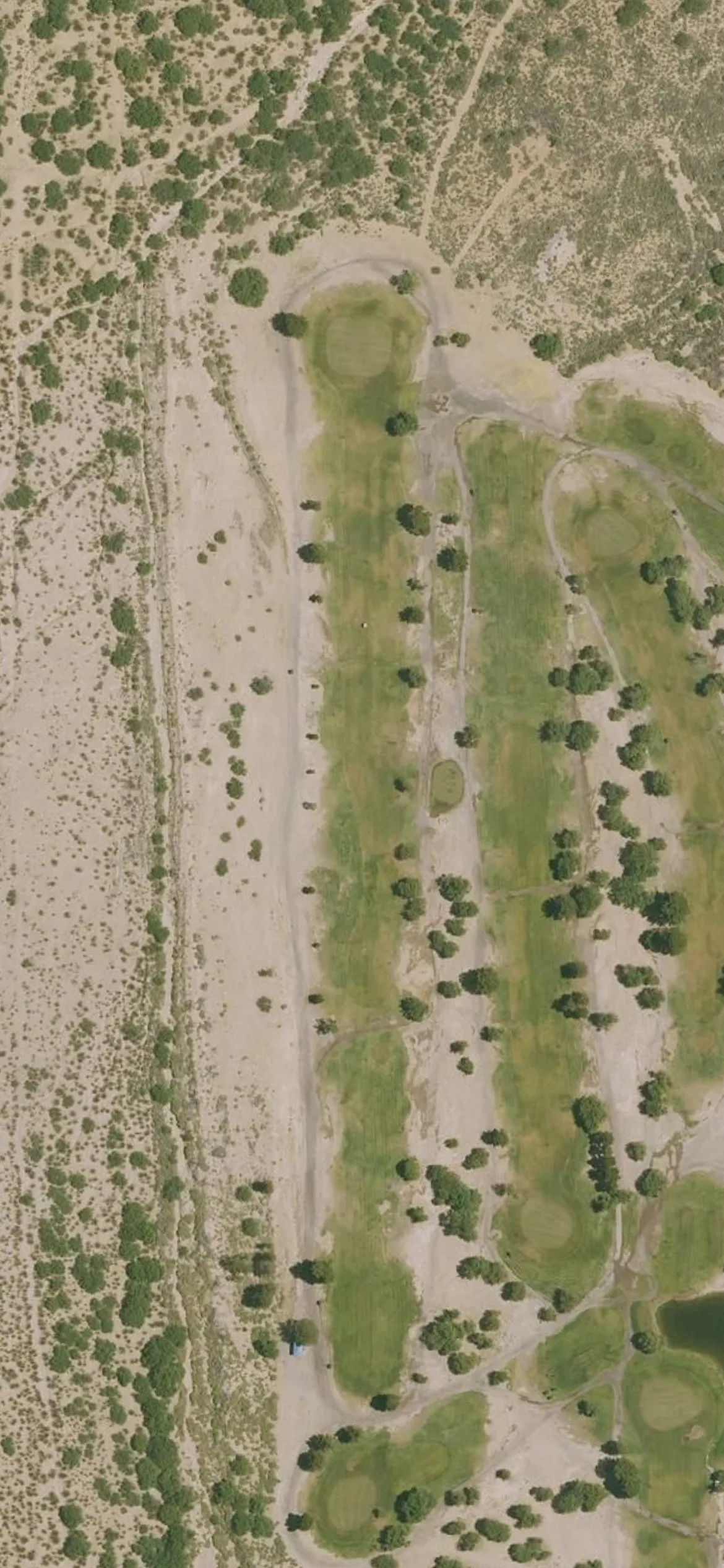 Safford Mt Graham GC hole 14 aerial preview, par 5, 485 yards