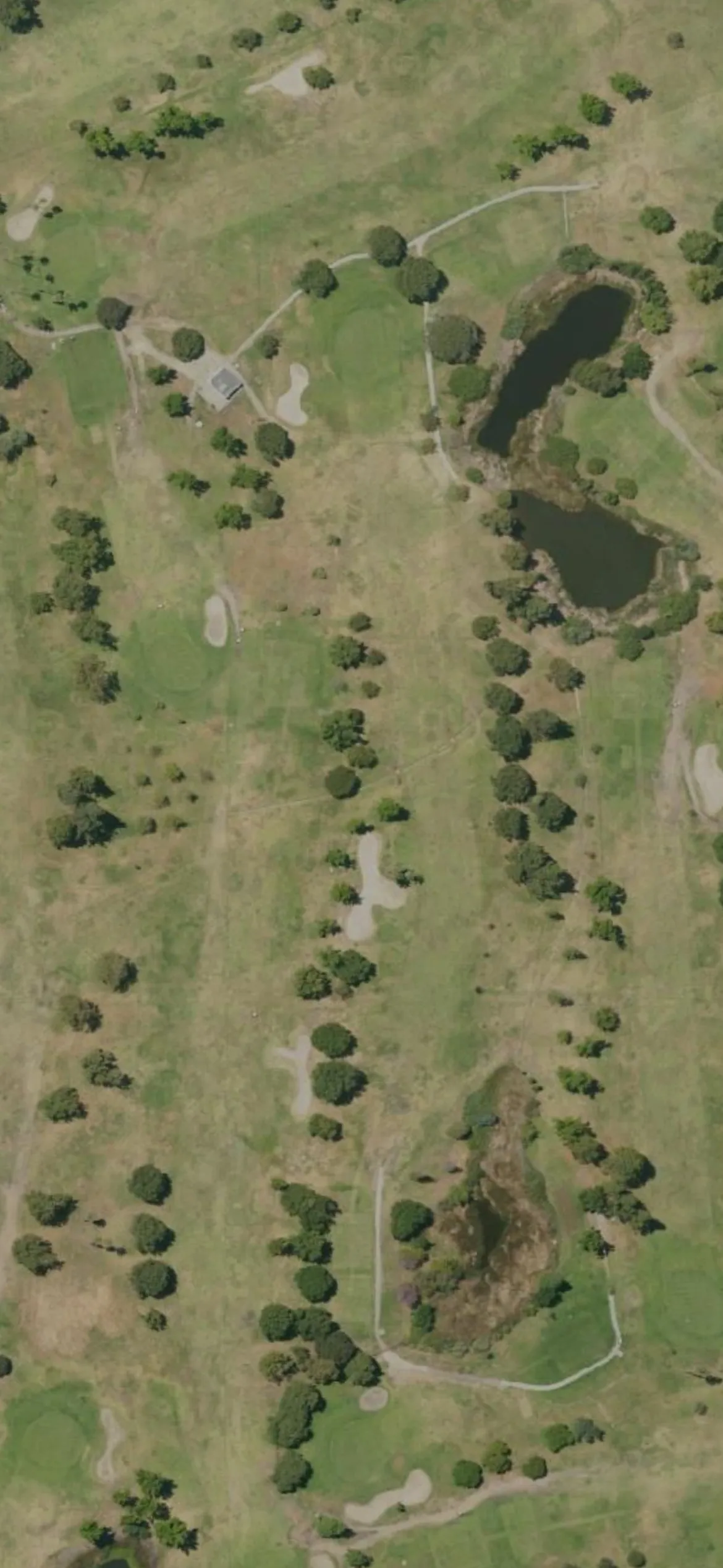 Woodley Lakes Golf Course hole 13 aerial preview, par 5, 513 yards