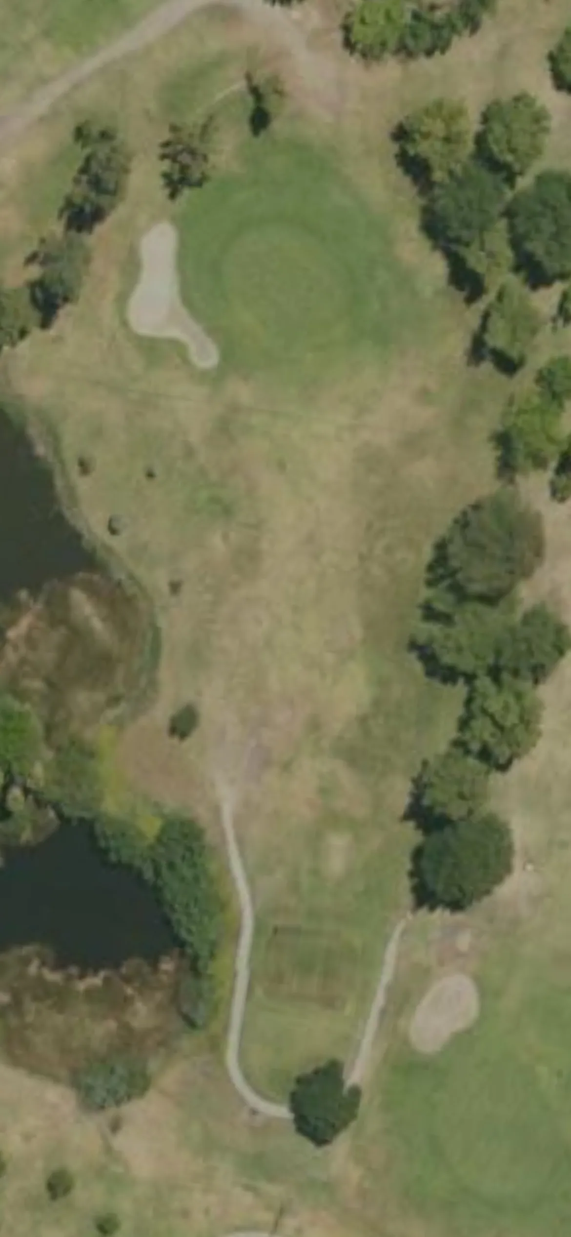 Woodley Lakes Golf Course hole 15 aerial preview, par 3, 192 yards