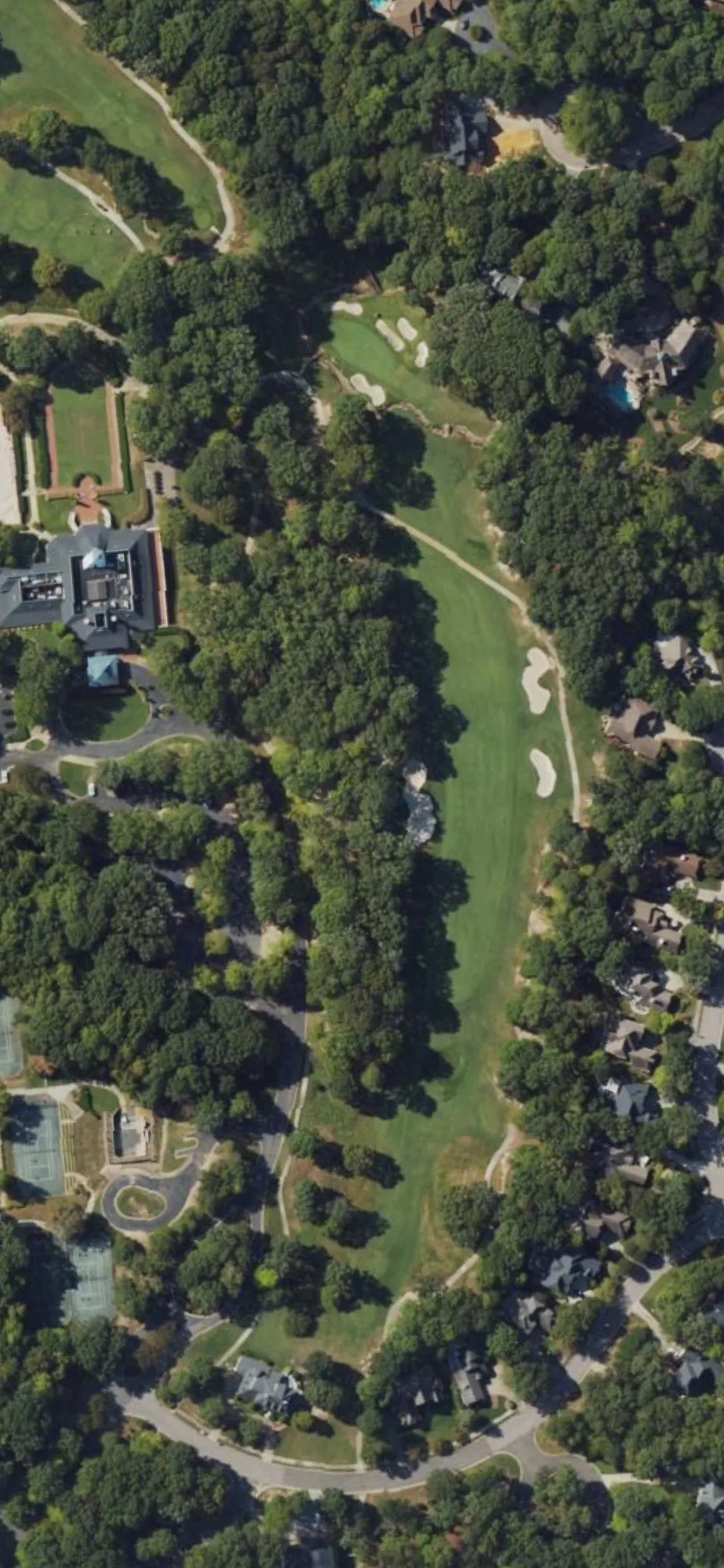 Treyburn CC hole 18 aerial preview, par 4, 468 yards